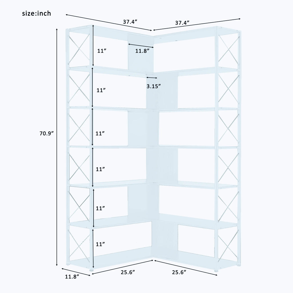 L-Shaped 7-Tier Bookshelf with Metal Frame C241