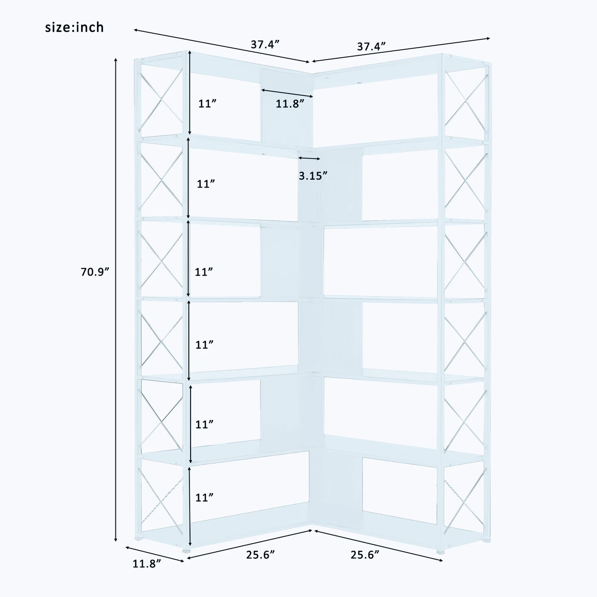 L-Shaped 7-Tier Bookshelf with Metal Frame C241
