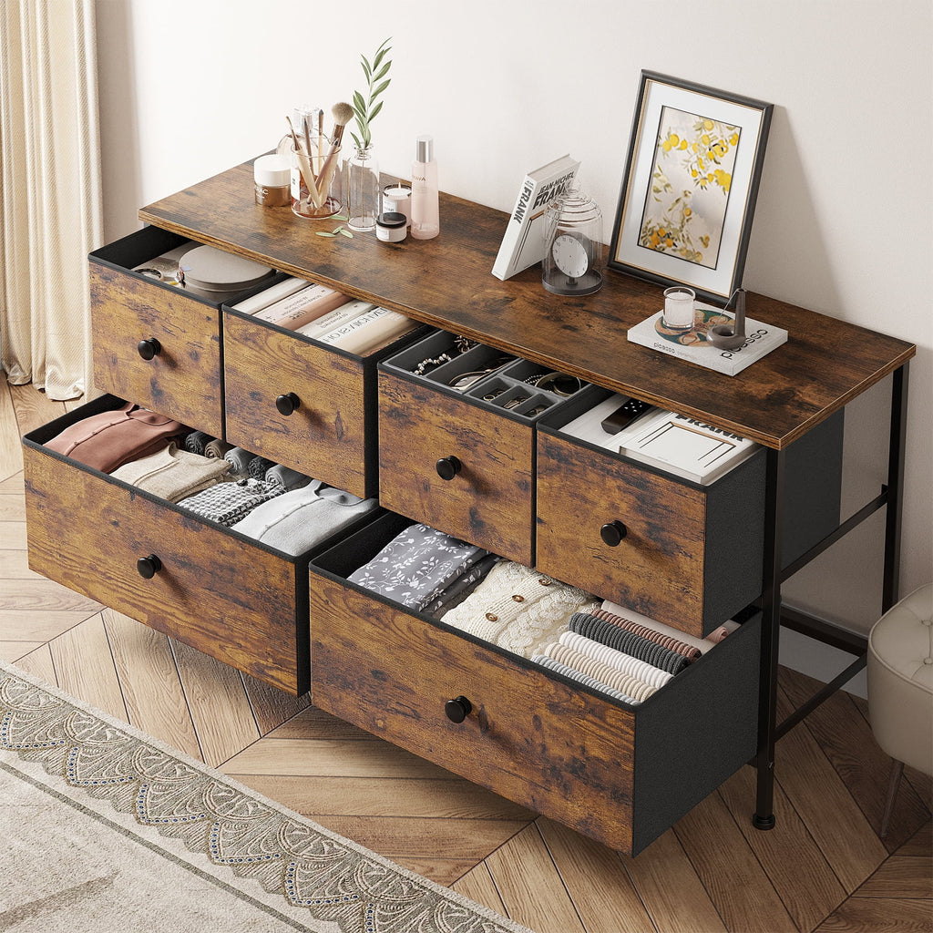 8 Drawer Fabric Dresser TV Stand with Outlet E956137