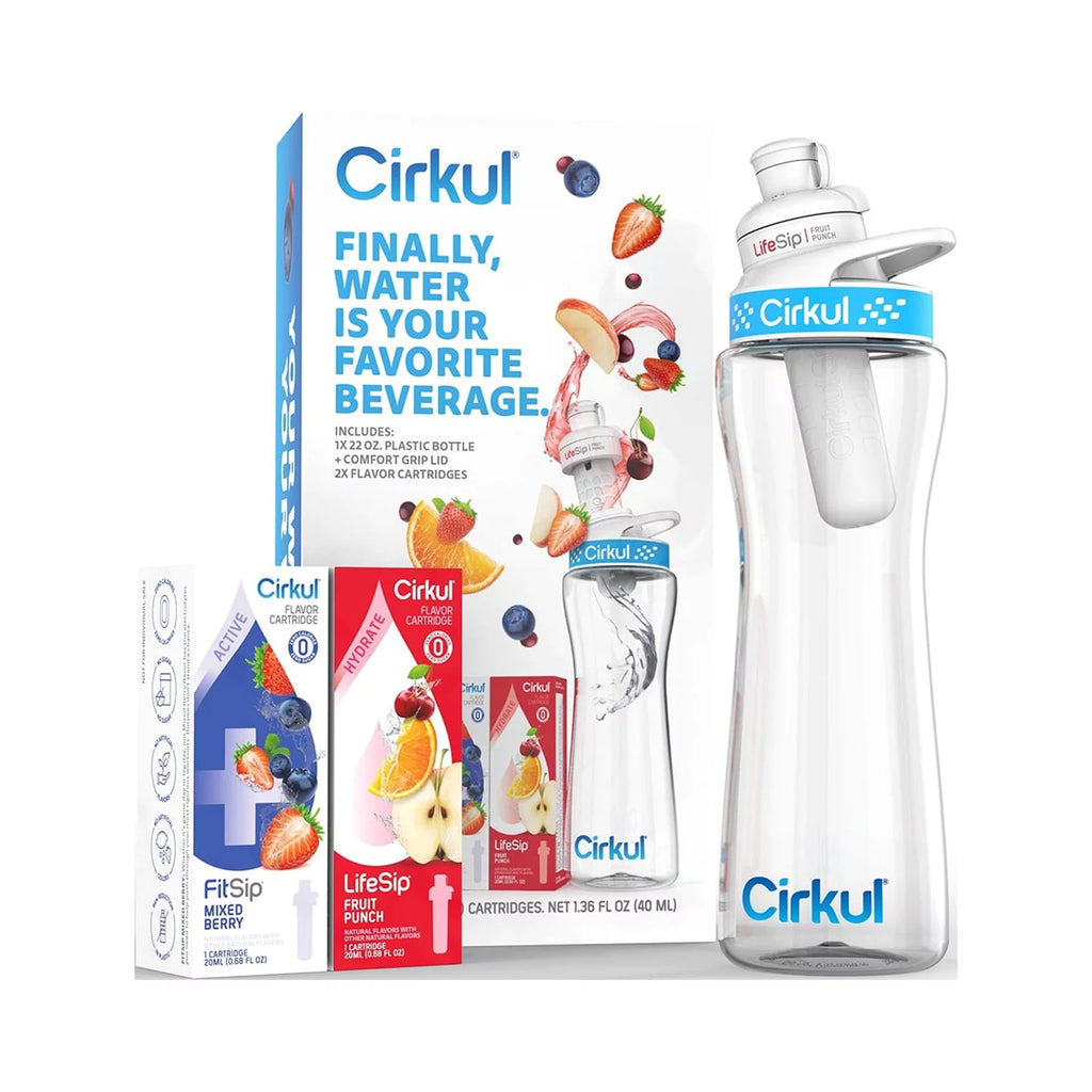 22oz Plastic Water Bottle Starter Kit with Blue Lid and 2 Flavor Cartridges S666742