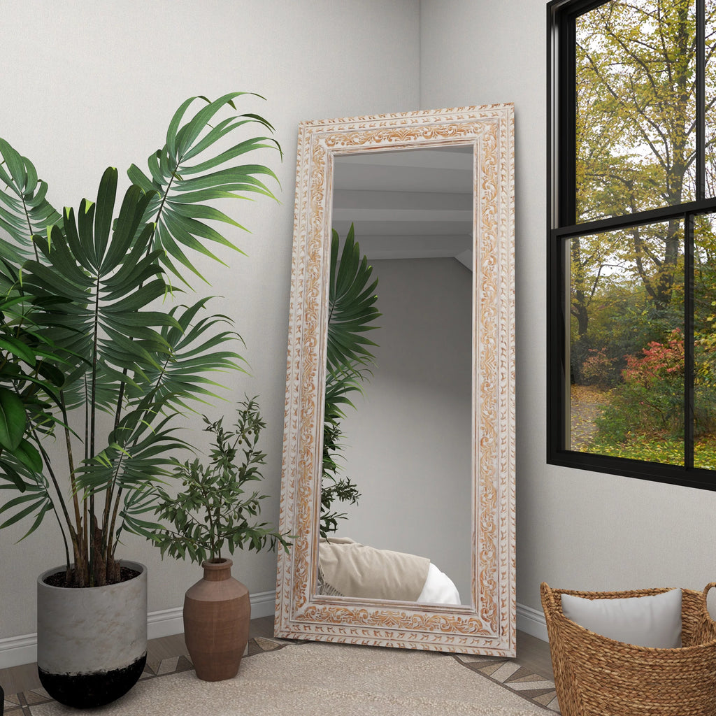 White Carved Floral Wall Mirror C25152