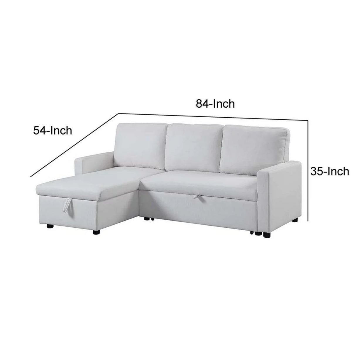 84 Inch White Fabric Sectional Sofa with Storage Chaise S905084