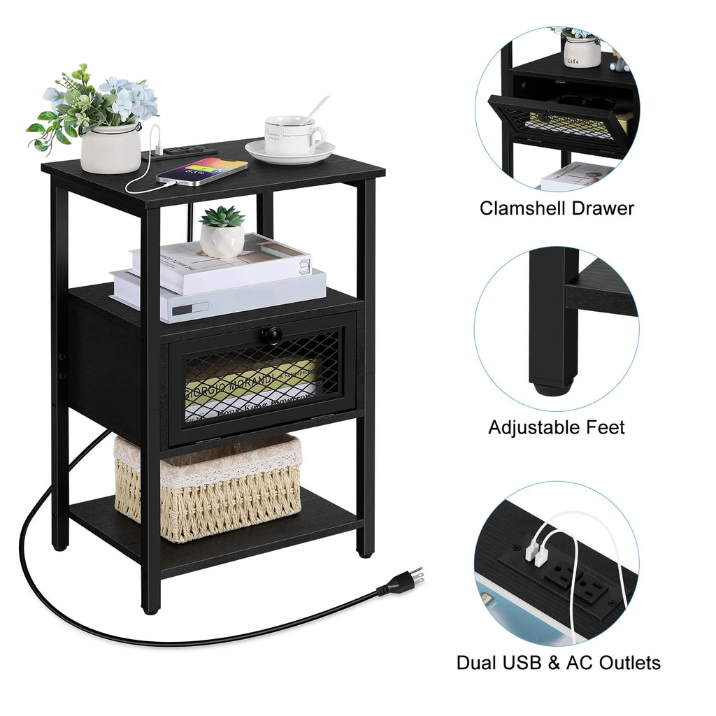 Brown Nightstand with Charging Drawer L578