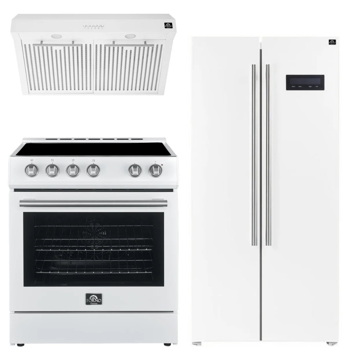 30 Electric Range, Range Hood and Refrigerator in White R7041