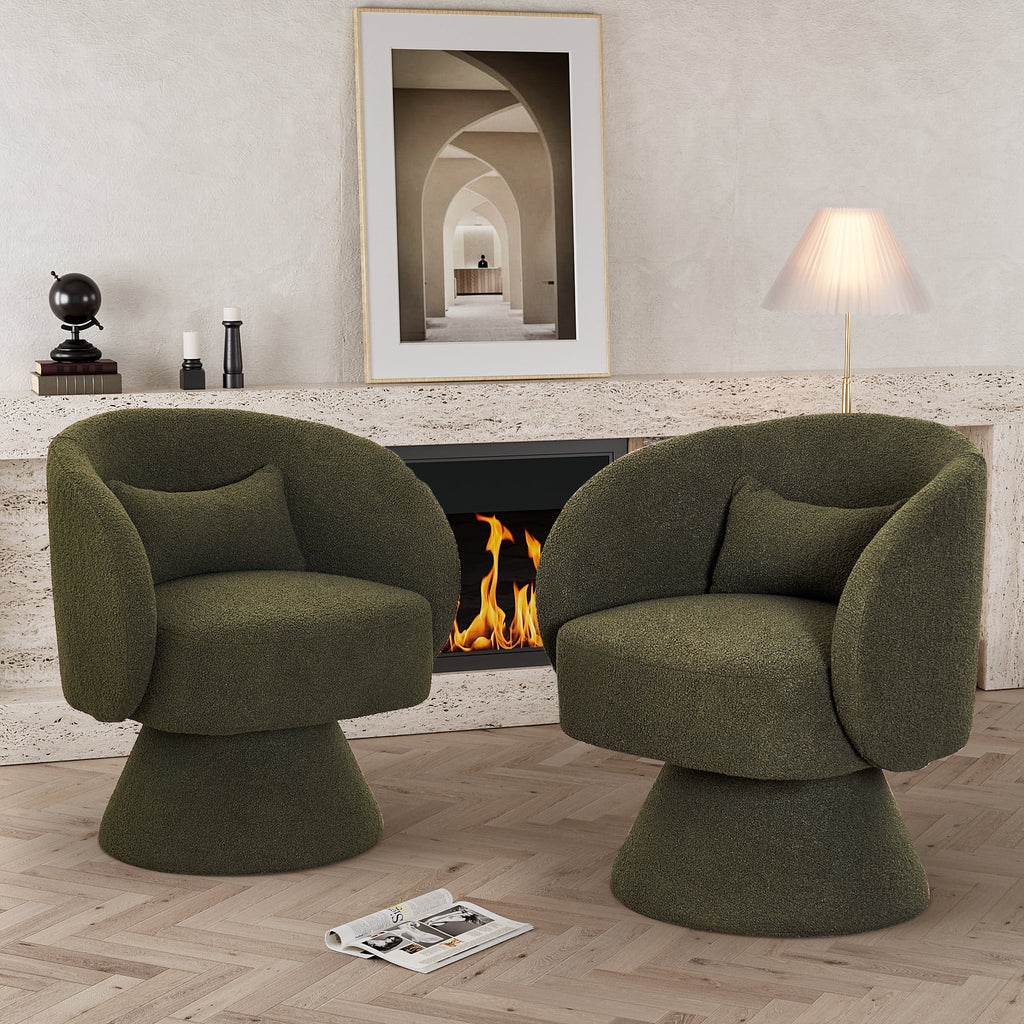 Set of 2 Teddy Fabric Swivel Barrel Chairs with Pillow Q9763
