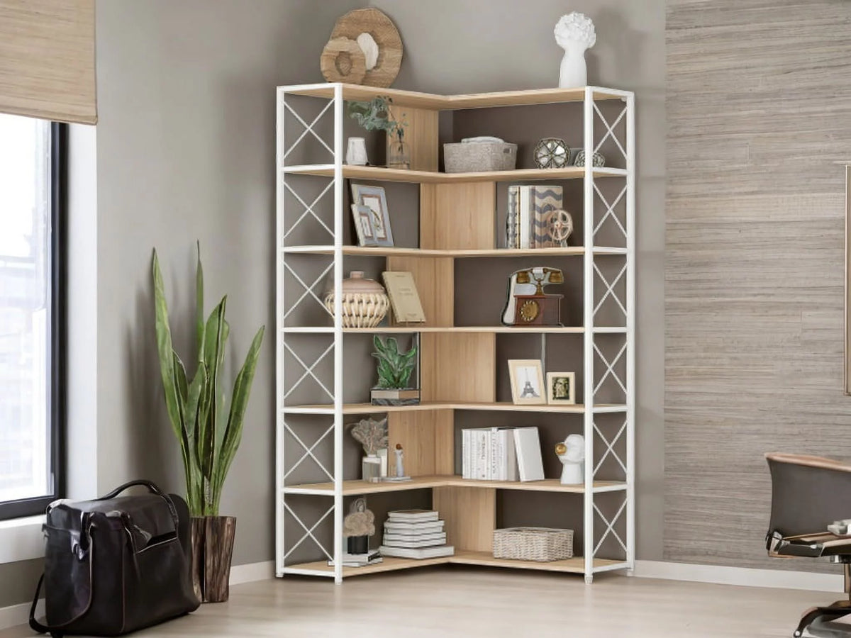 L-Shaped 7-Tier Bookshelf with Metal Frame C241