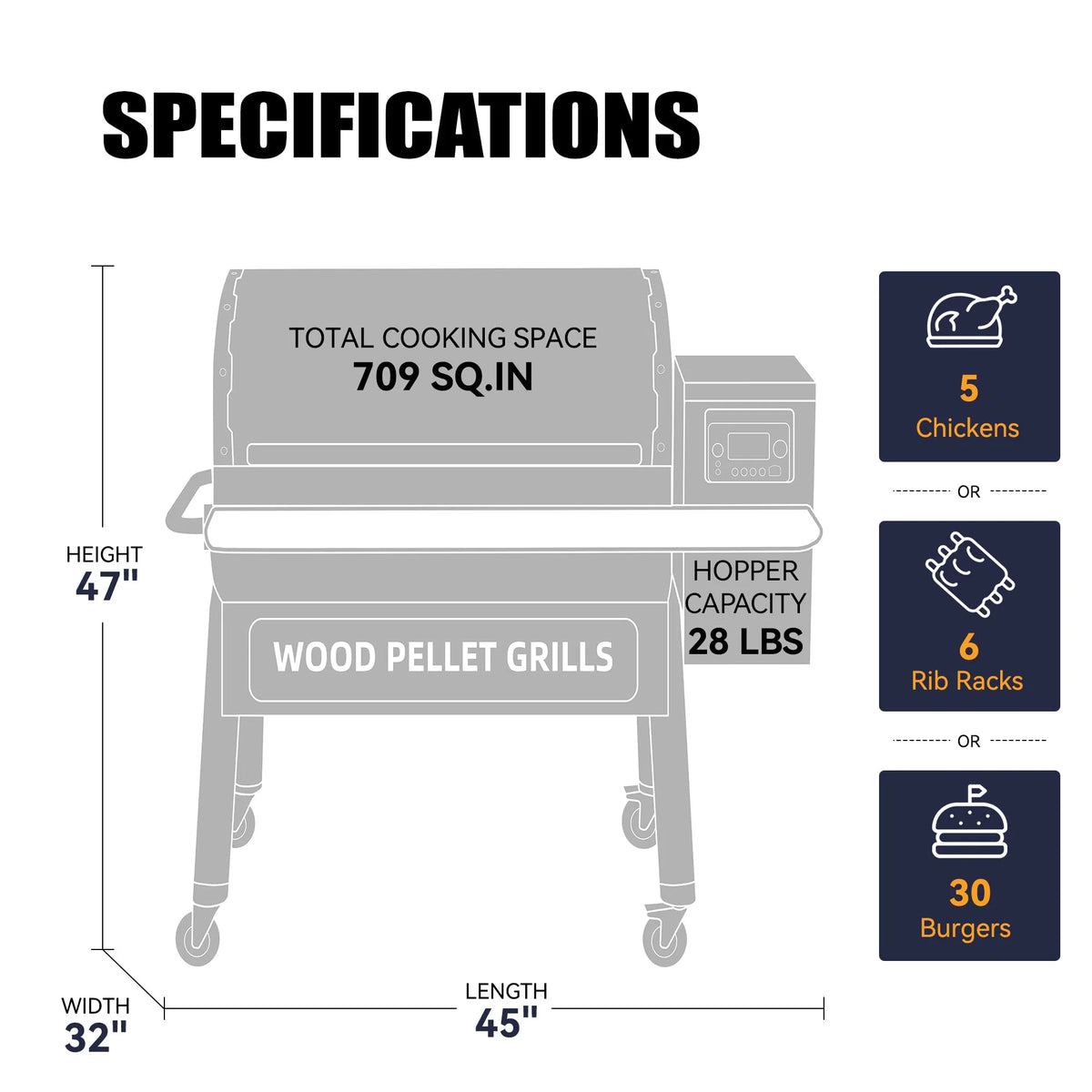 Pellet Grill & Smoker with Foldable Front Shelf, Ash Cleanout System, Rain Cover, 1056 sq.in Cooking Area L478999