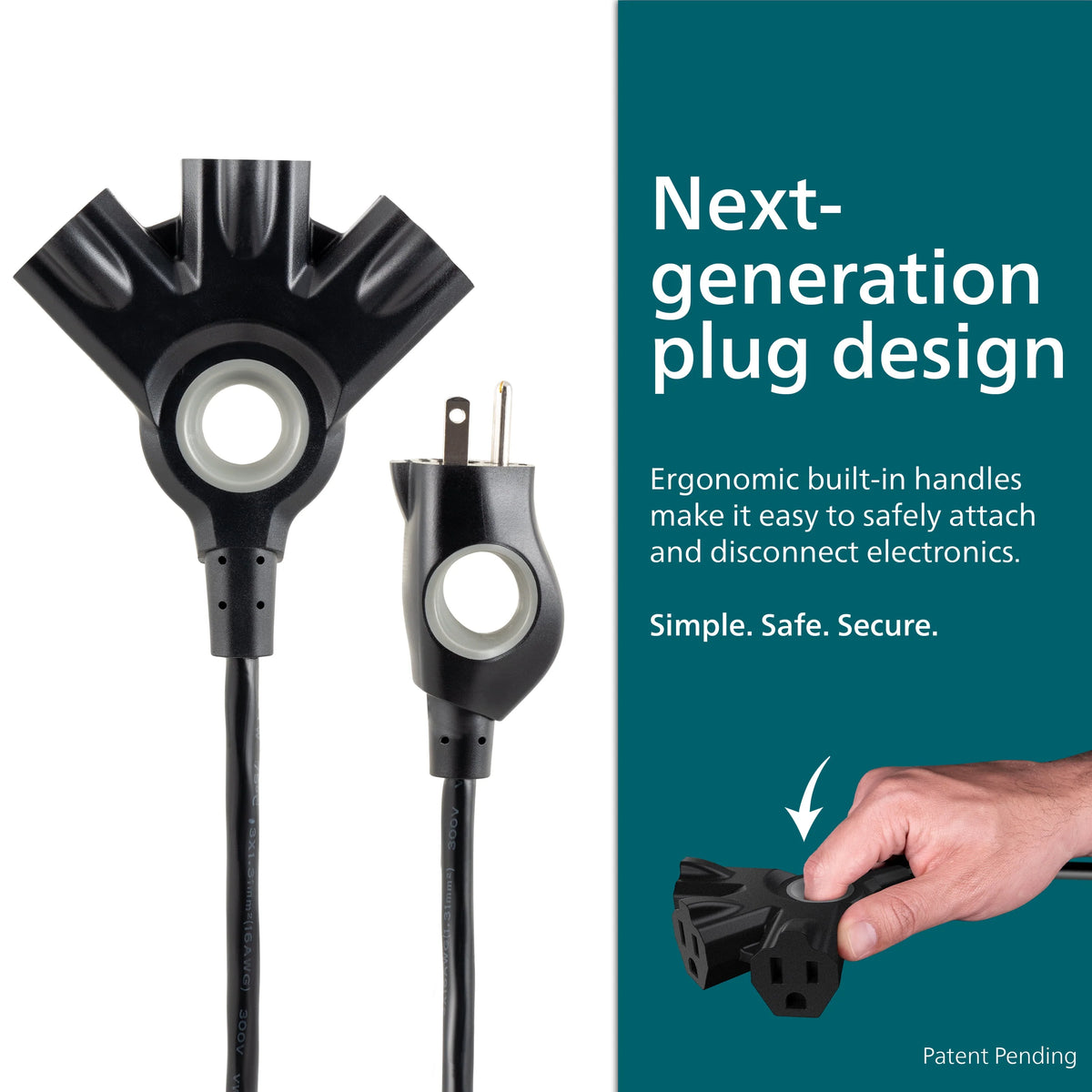 Black 25FT 16 AWG 3-Outlet Extension Cord S741932