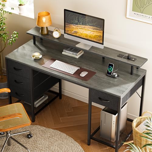 47 inch Computer Desk with 4 Drawers, LED Lights & Power Outlets, Black G471252