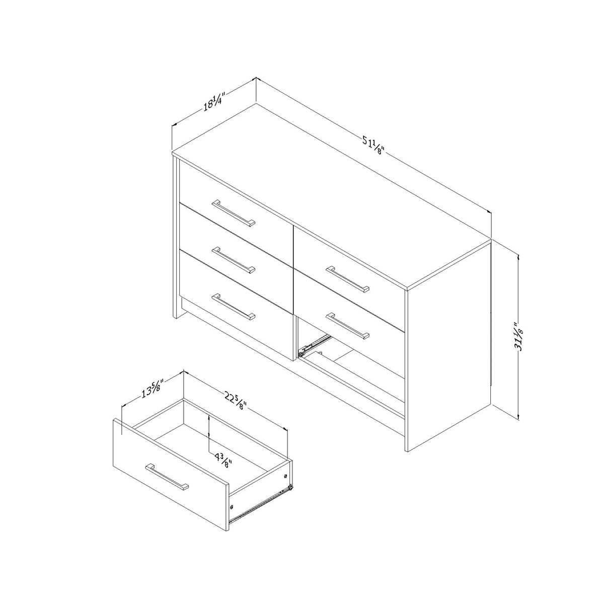 6 Drawer Double Dresser U5498
