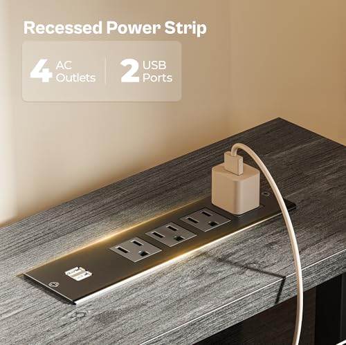 47 inch Computer Desk with 4 Drawers, LED Lights & Power Outlets, Black G471252