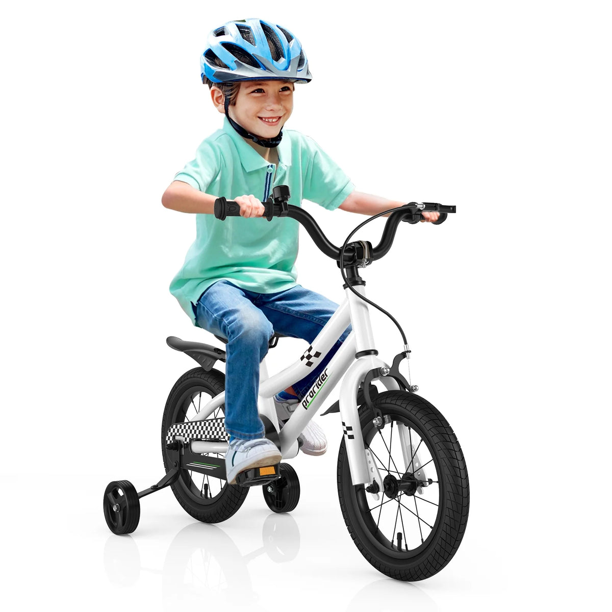 White Kid's Bike with Training Wheels and Basket C9228
