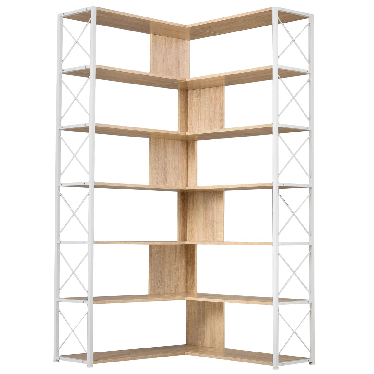 L-Shaped 7-Tier Bookshelf with Metal Frame C241