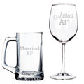 Married AF Beer Mug and Wine Glass Set S31381