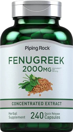 Fenugreek Capsules 2000mg 240 Count Non GMO Gluten Free Supplement L51453