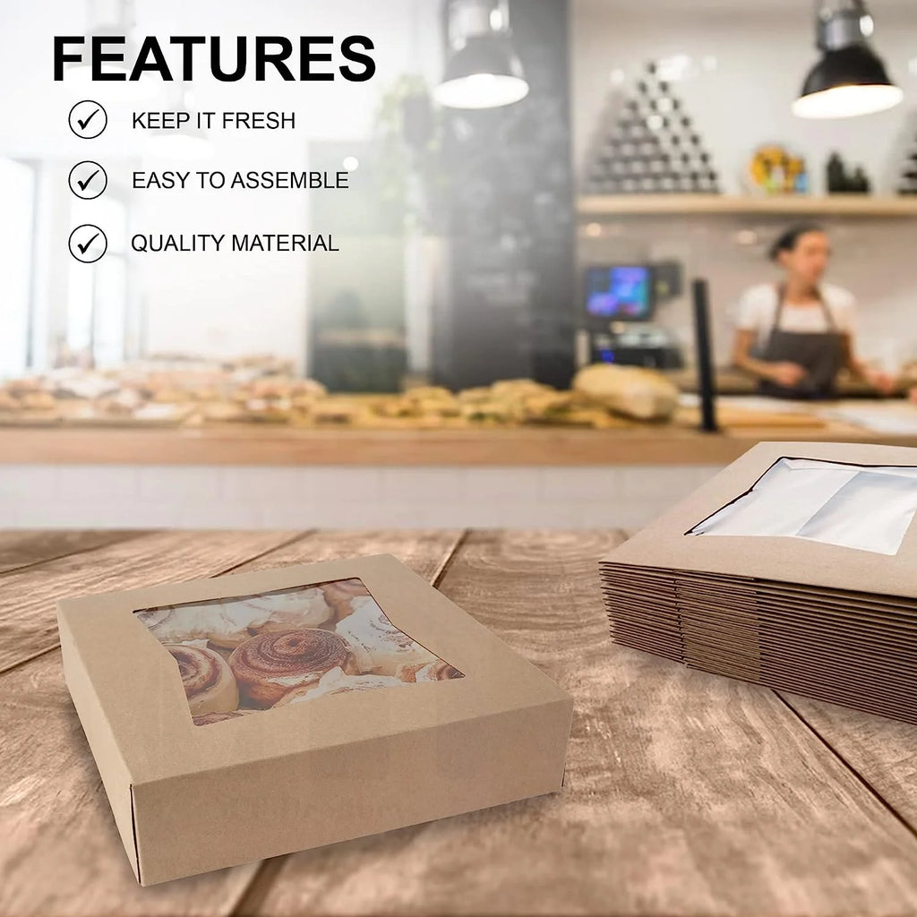Brown Cookie Box with Window 8" x 8" x 2.5" Pack of 15 H31320