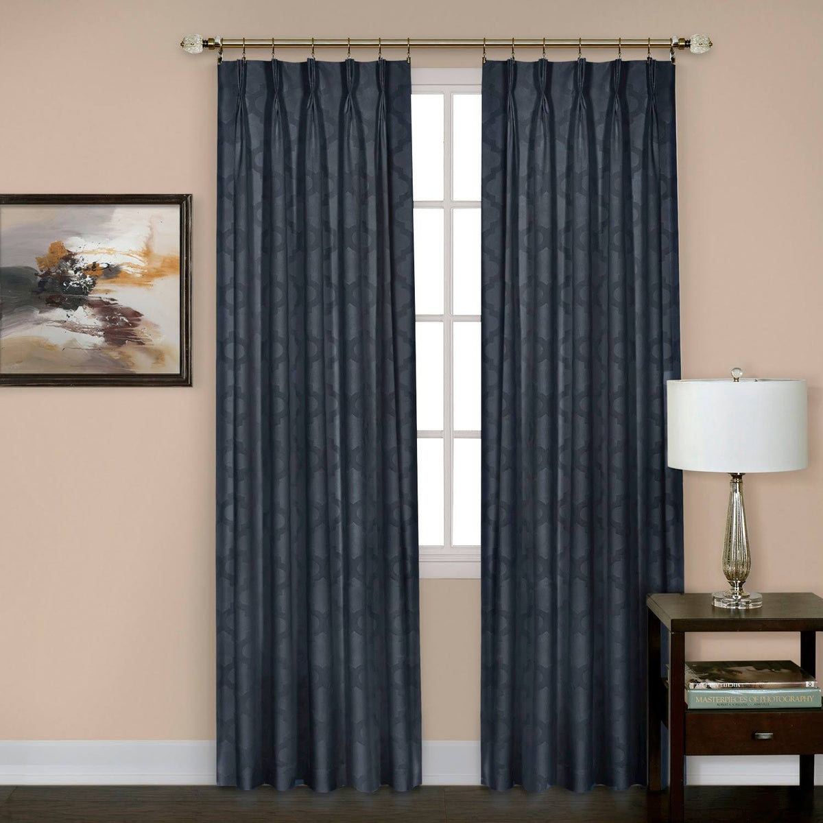 Navy Pinch Pleat Pane F912