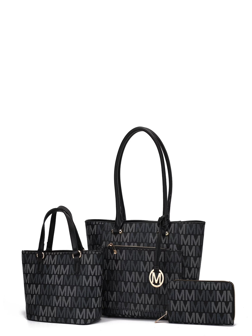 Women’s 3-Piece Mini Tote and Wallet Handbag Set, Black U799