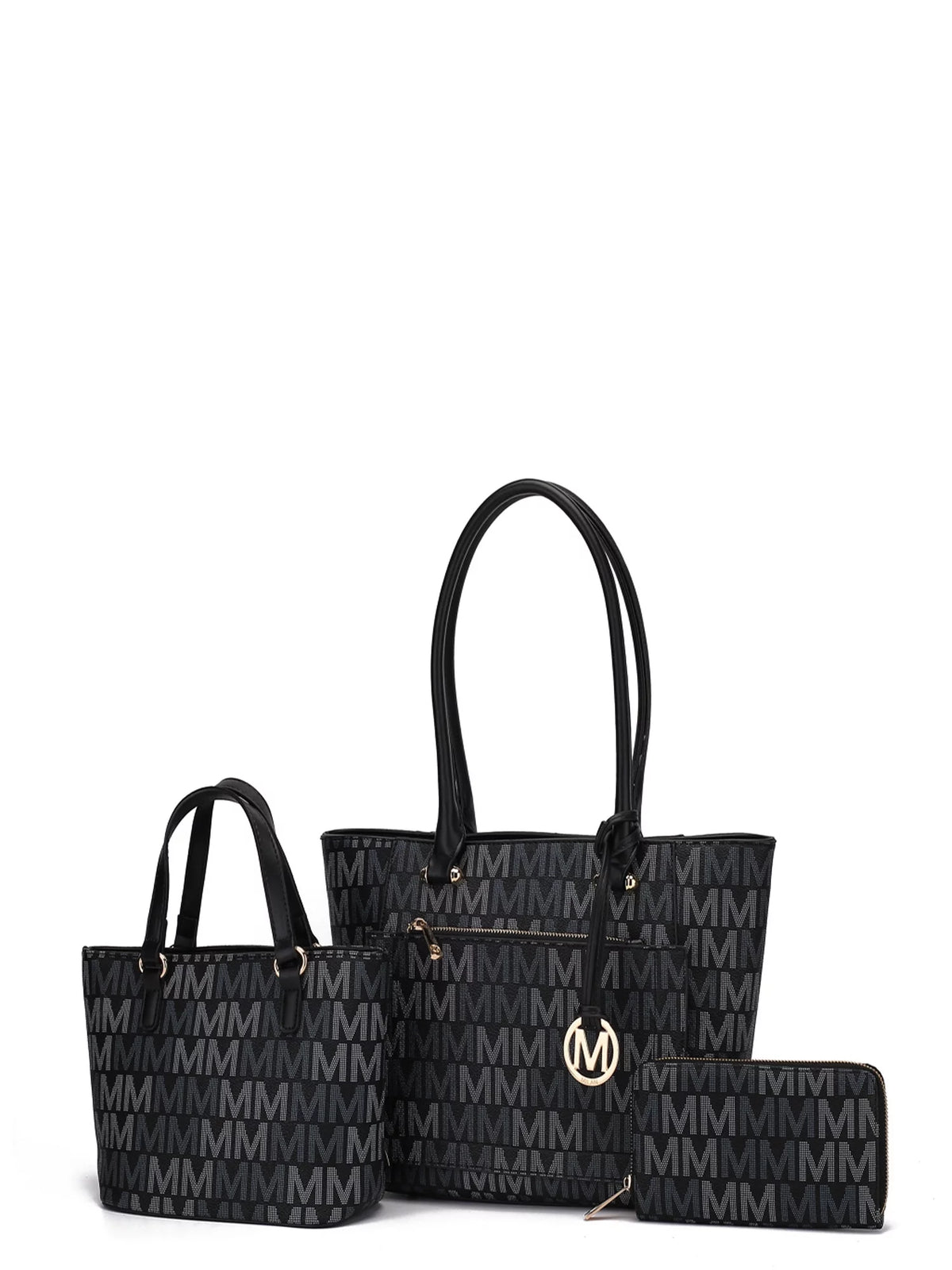 Women’s 3-Piece Mini Tote and Wallet Handbag Set, Black U799