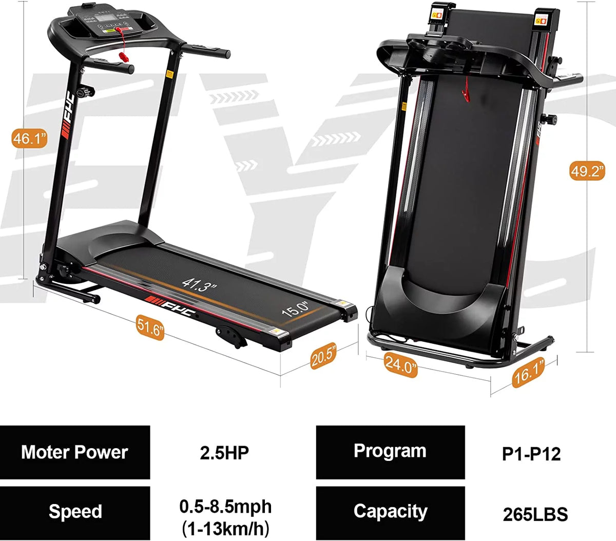 Foldable Incline Treadmill 2.5HP 265 LBS U39932