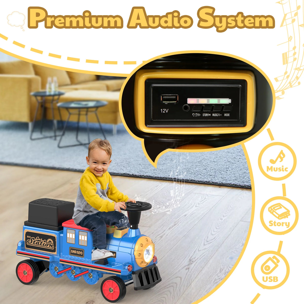 12 Volt 2 Seater Kids Ride on Train with Storage Box E859