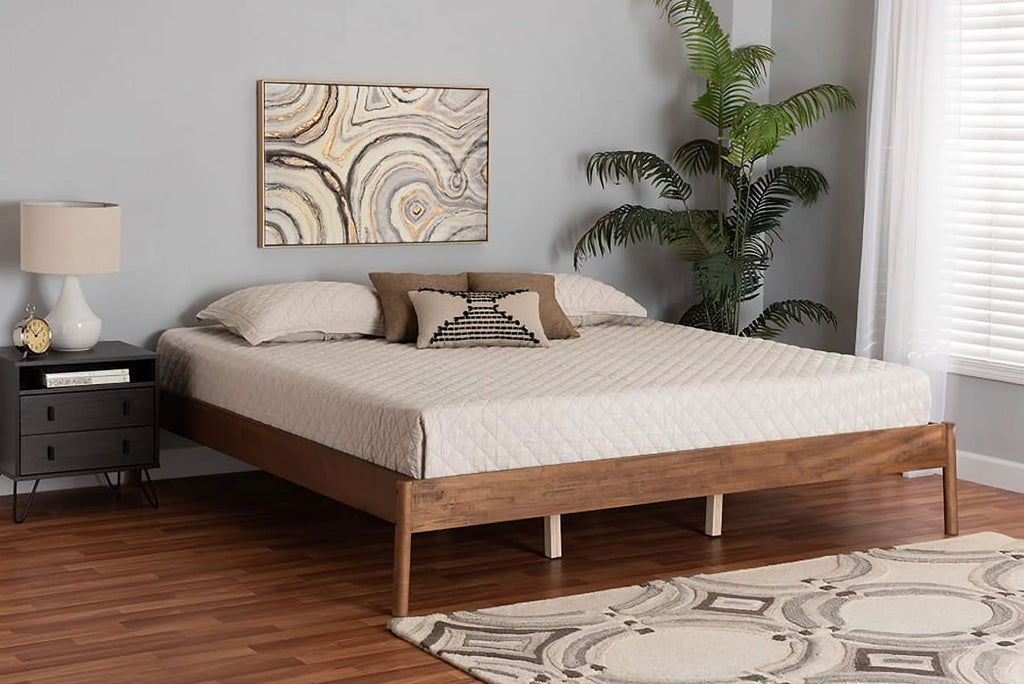 Ash Walnut Finished Wood Queen Size Bed Frame P25273