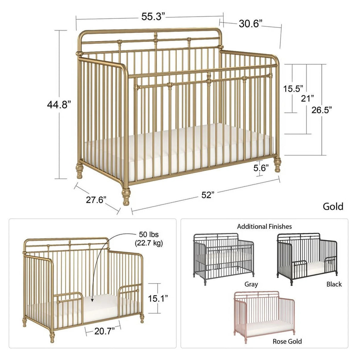 Black Metal 3 in 1 Convertible Crib M395