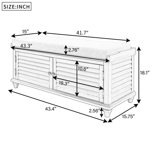 White Wooden Storage Bench with Removable Cushion I478