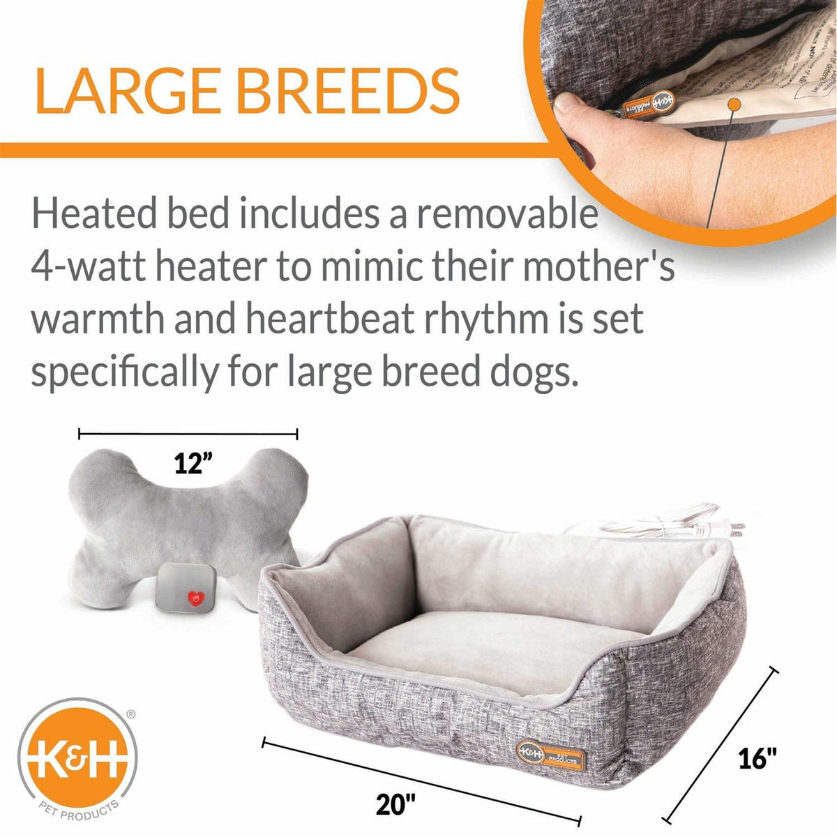 Heated Pet Bed with Bone Pillow P756