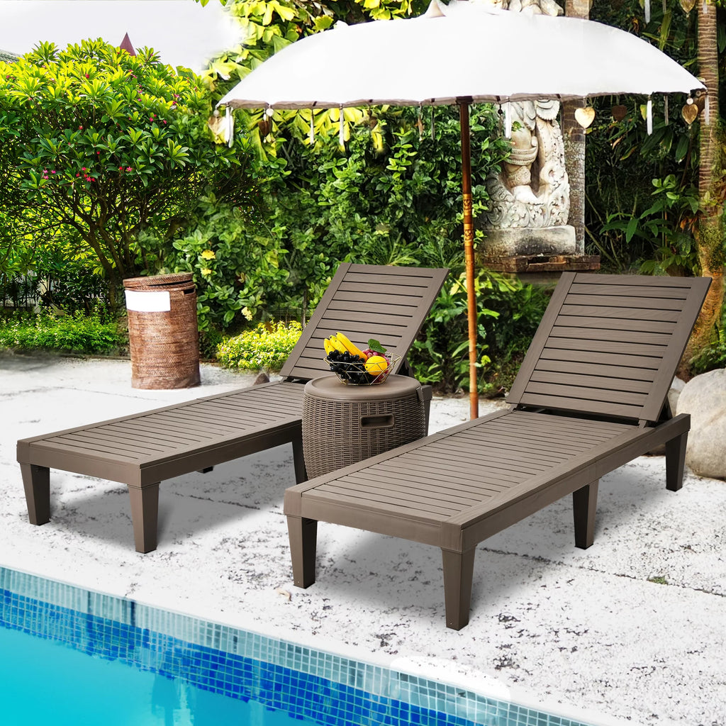 2 Pcs Adjustable Taupe Outdoor Lounge Chairs K547