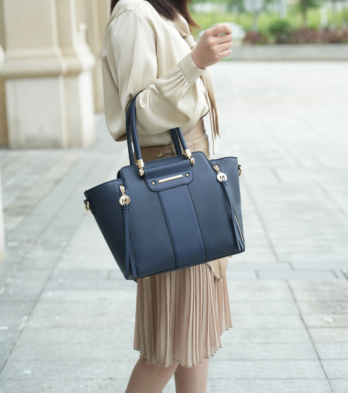 Navy Vegan Leather Tote Bag & Wallet 2-Piece Set H940689
