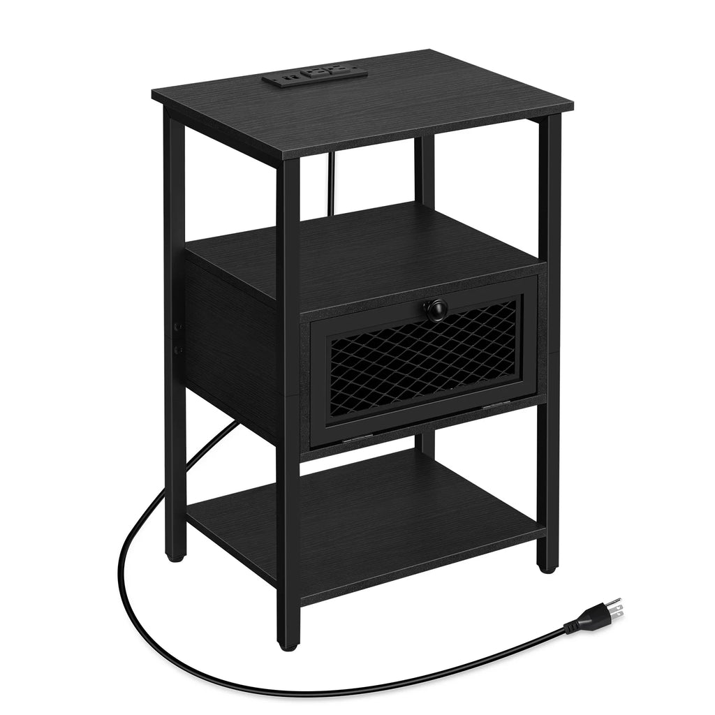 Brown Nightstand with Charging Drawer L578