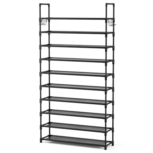 10 Tiers 50 Pairs Black Metal Shoe Rack Y359992