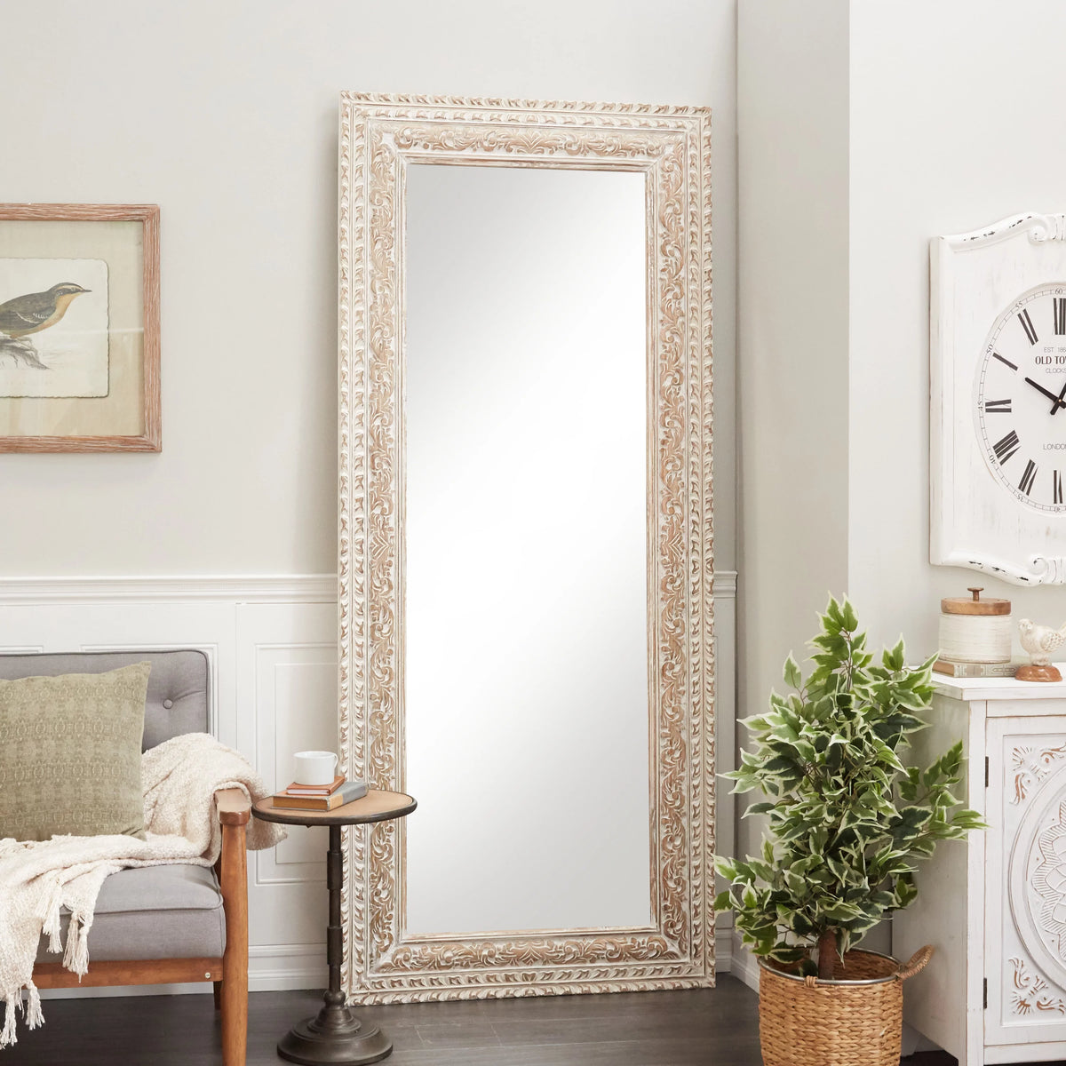 White Carved Floral Wall Mirror C25152