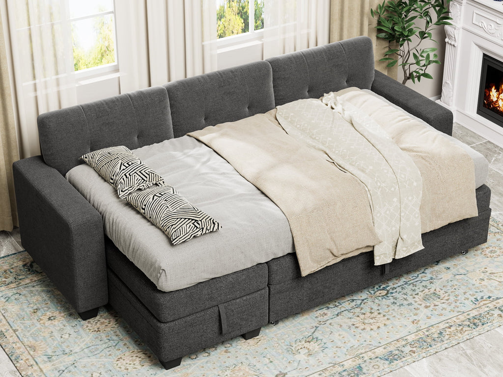 78.3'' W Convertible L-Shape Sofa with Storage Chaise and Pull-out Sofa Bed, Gray W10097