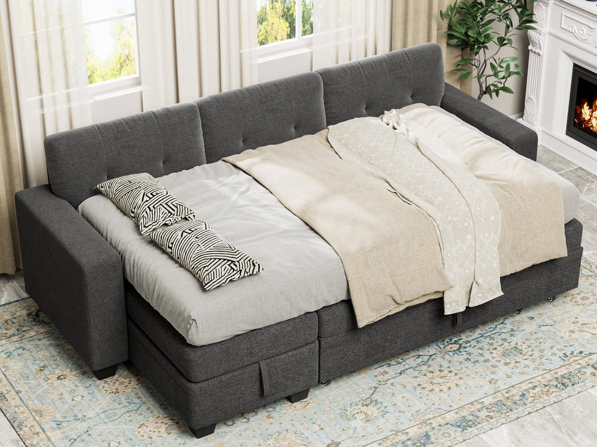 78.3'' W Convertible L-Shape Sofa with Storage Chaise and Pull-out Sofa Bed, Gray W10097