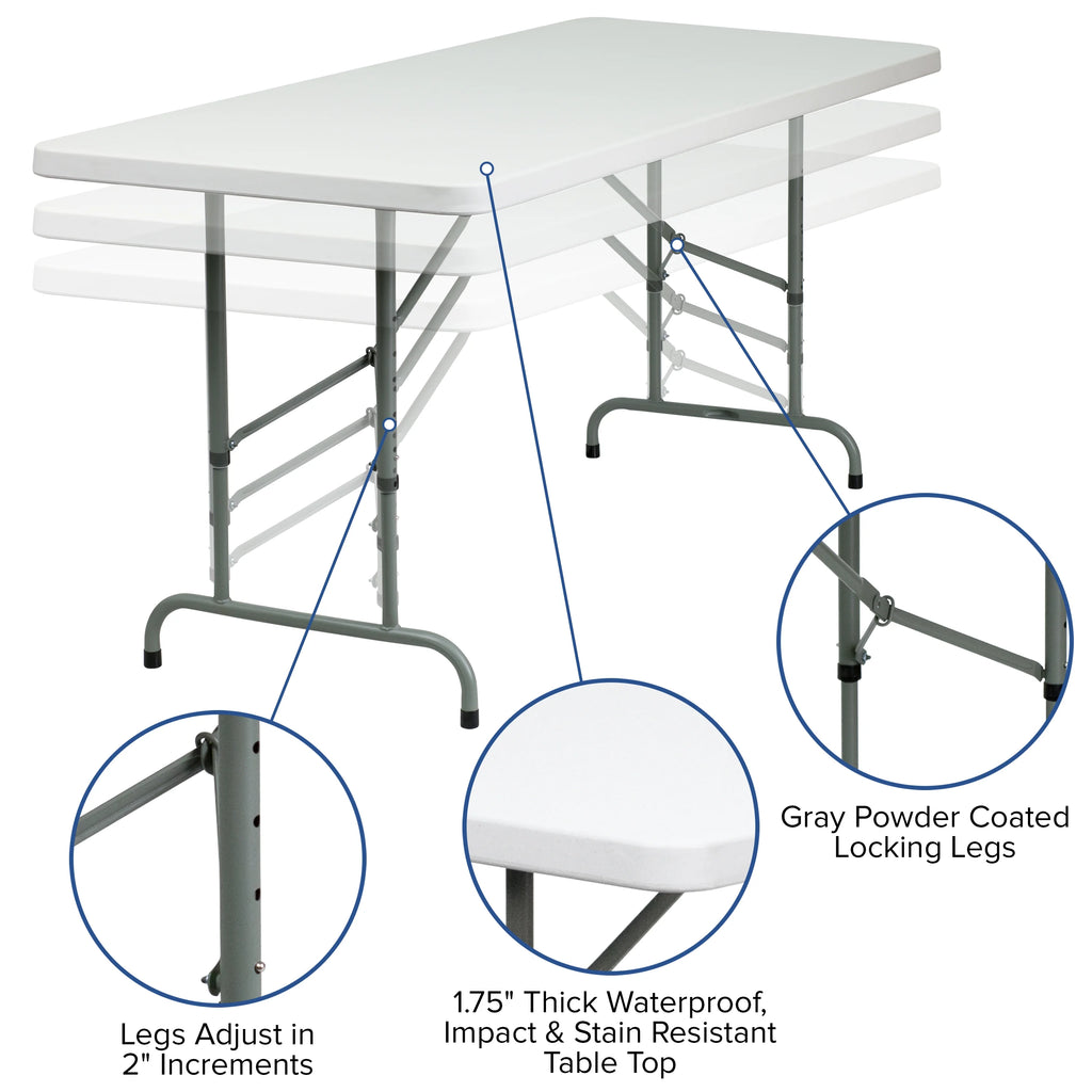 6-Foot Height Adjustable Granite White Plastic Folding Table C44662