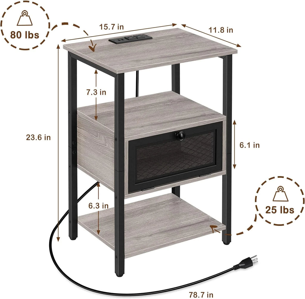 Brown Nightstand with Charging Drawer L578