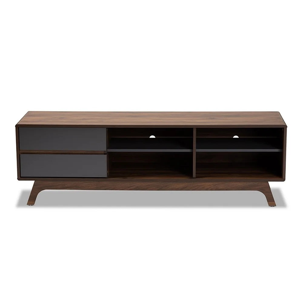 Grey and Walnut 2-Drawer Wood TV Stand T6951