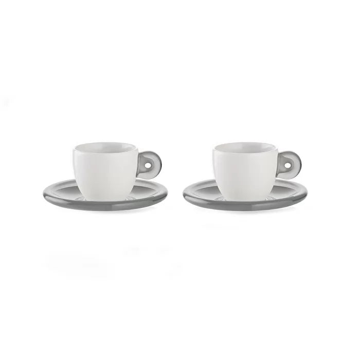 2 Espresso Cups with Saucers Sky Grey L9541