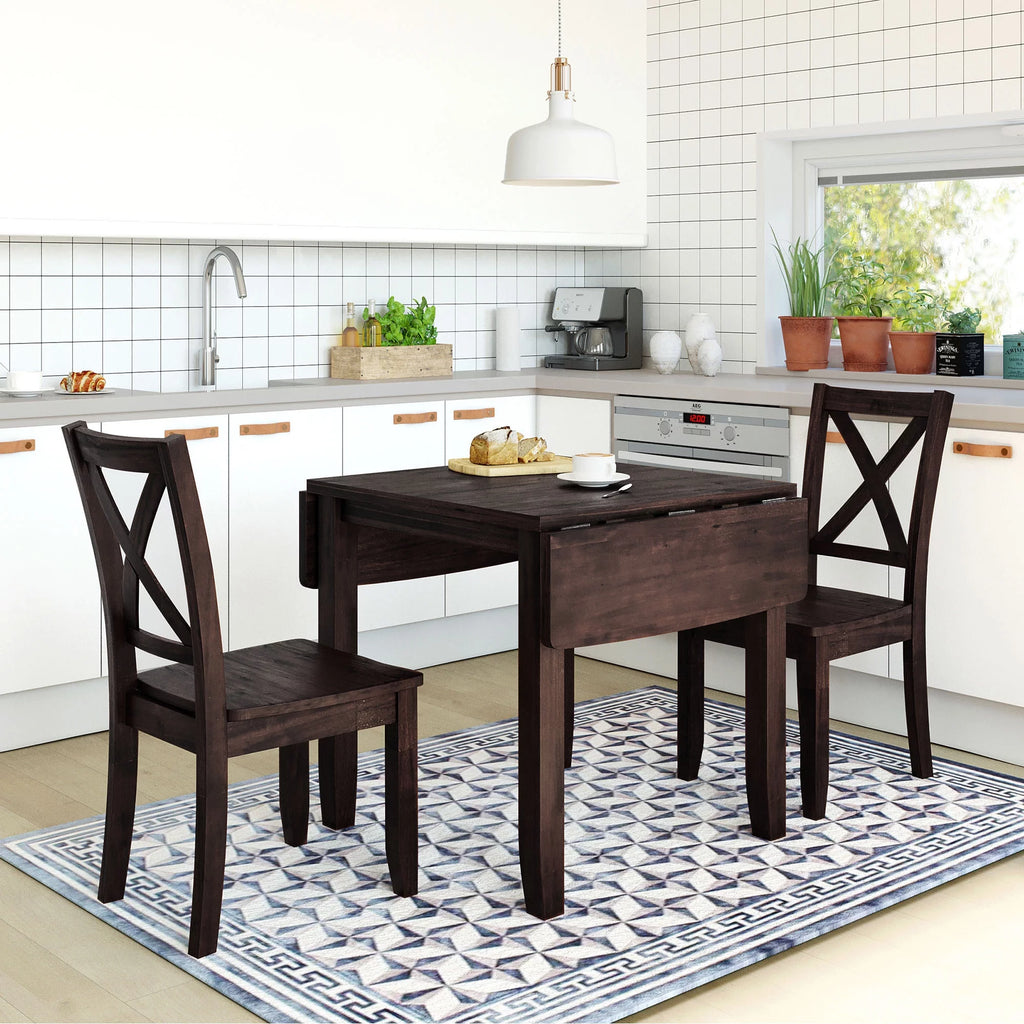 3-Piece Wood Drop Leaf Dining Table Set with 2 Chairs U846164