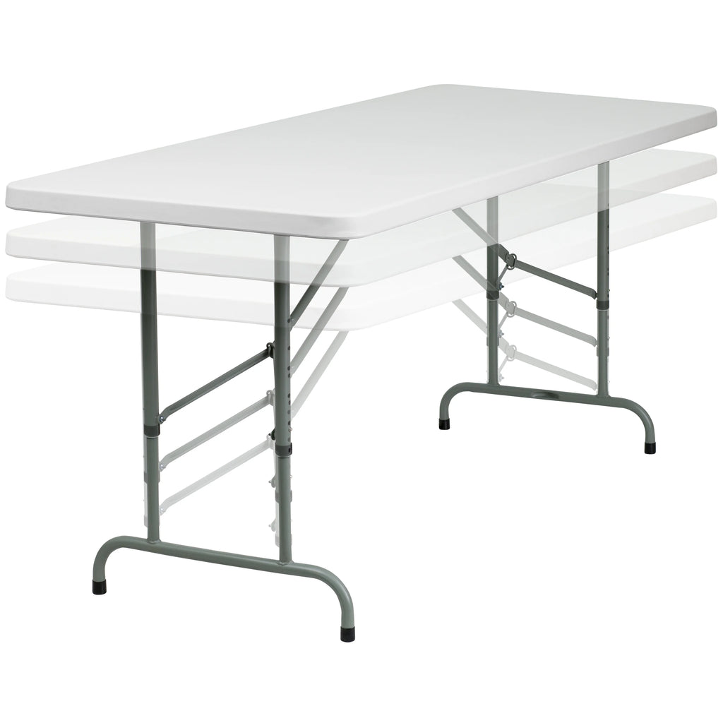 6-Foot Height Adjustable Granite White Plastic Folding Table C44662