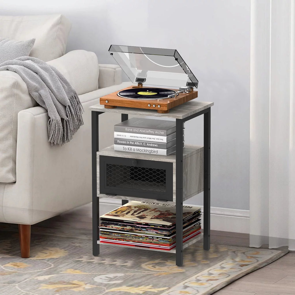Brown Nightstand with Charging Drawer L578