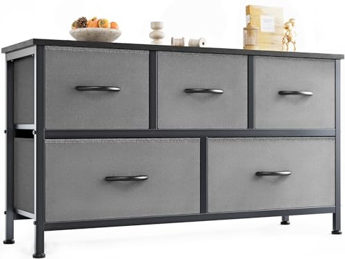 Rustic Brown 5 Drawer Fabric Dresser P324