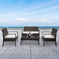 PE Rattan 4PCS Conversation Sofa Set with Cushions Brown V15346