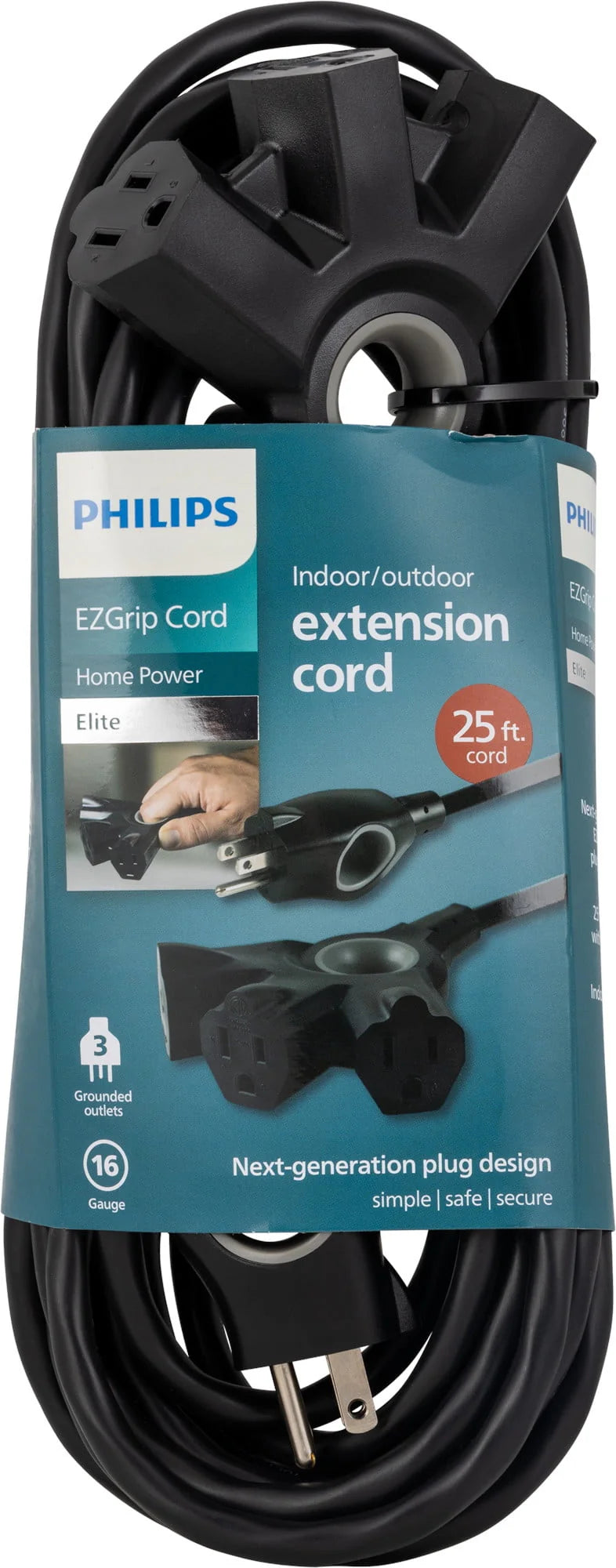 Black 25FT 16 AWG 3-Outlet Extension Cord S741932