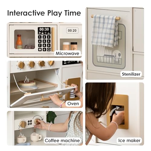 Wooden Play Kitchen with 15 Accessories Q223