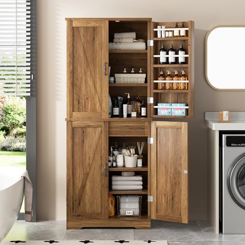 White Freestanding Kitchen Pantry Cabinet with 8 Door Shelves, 2 Cabinets and 1 Drawer O8366