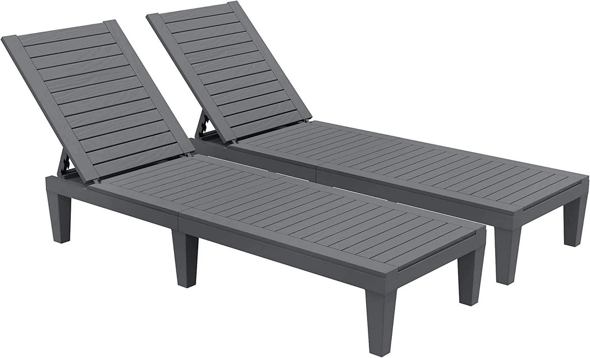 2 Pcs Adjustable Taupe Outdoor Lounge Chairs K547