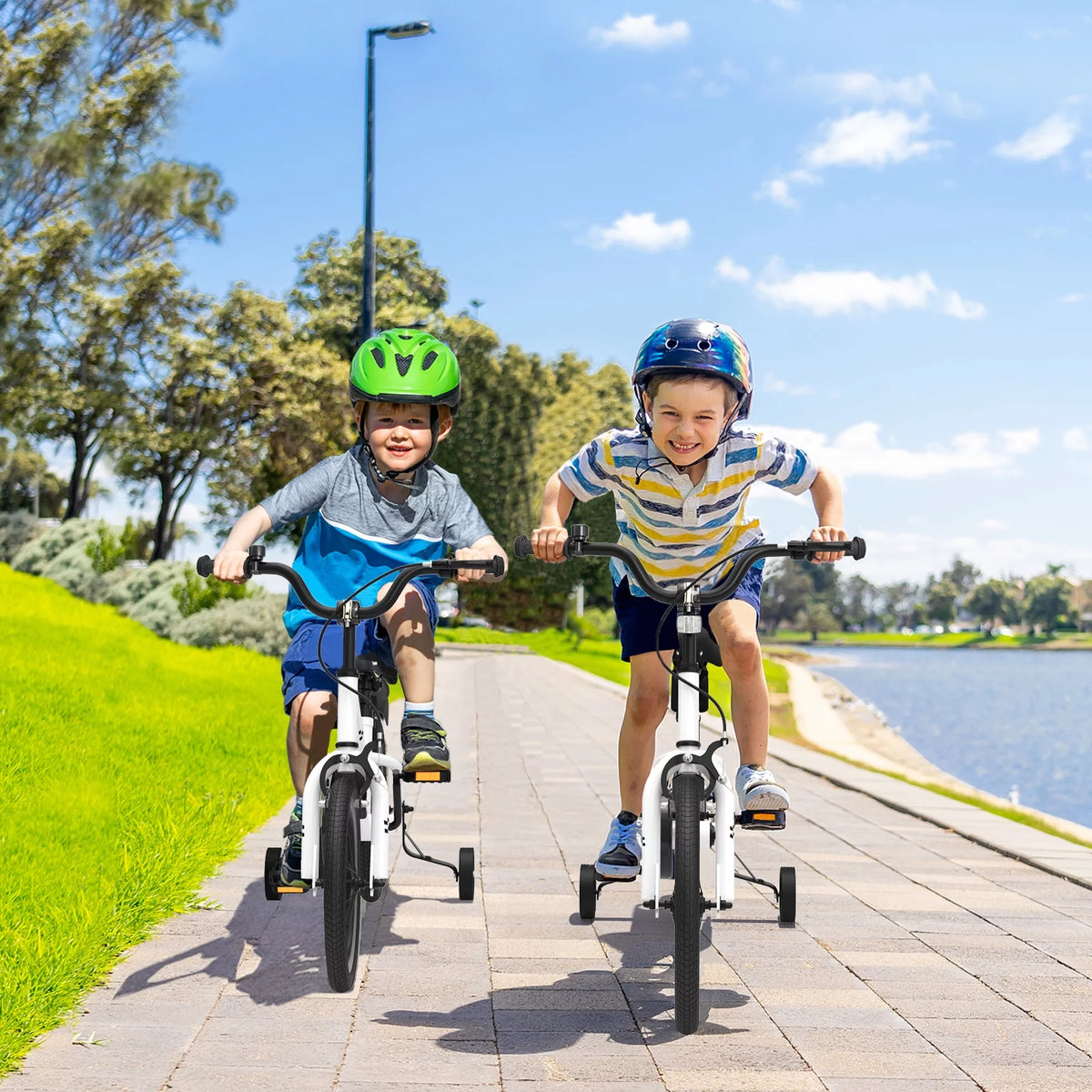 White Kid's Bike with Training Wheels and Basket C9228